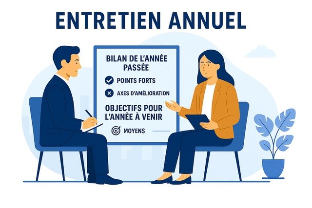 Une coach professionnelle et un salarié réalisent un entretien professionnel annuel 