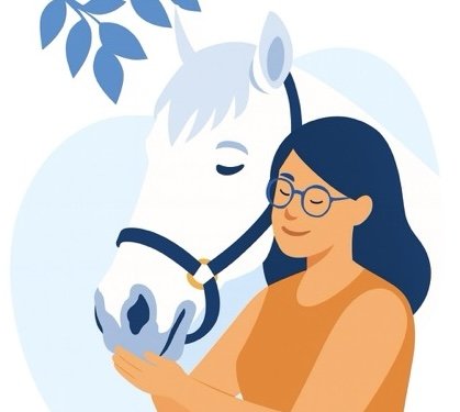 Femme les yeux fermés en communion avec un cheval